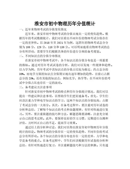 淮安市初中物理历年分值统计