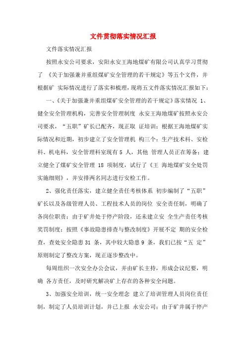 文件贯彻落实情况汇报