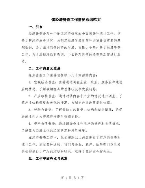 镇经济普查工作情况总结范文