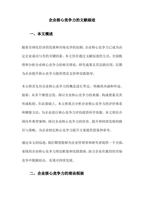 企业核心竞争力的文献综述