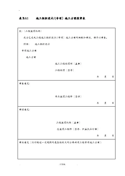 建设工程监理规范GB50319-施工单位报审报验表格