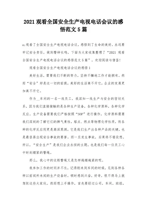 2021观看全国安全生产电视电话会议的感悟范文5篇