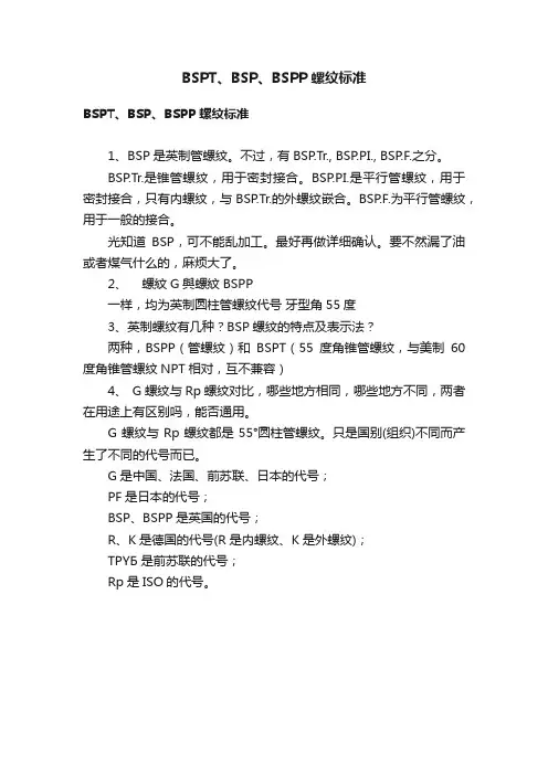 BSPT、BSP、BSPP螺纹标准