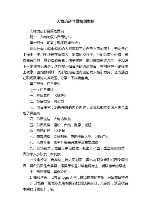 人物访谈节目策划案例