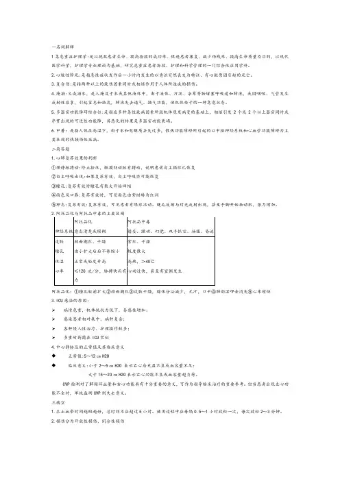 急危重症护理学 复习 知识点汇总1234