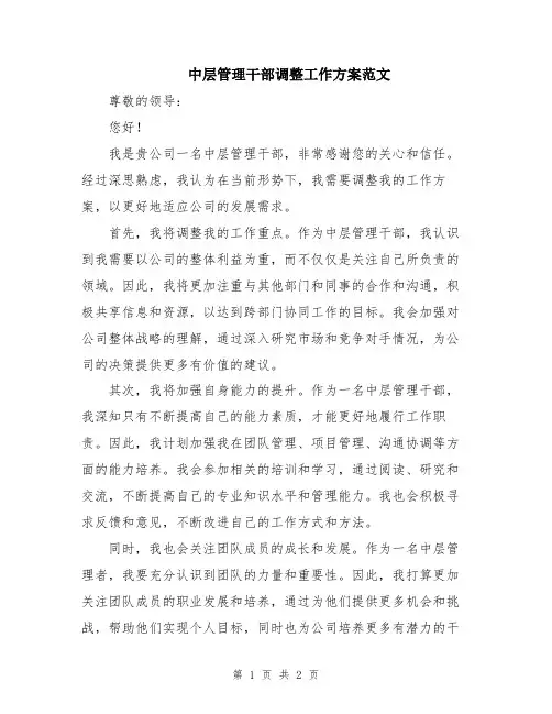 中层管理干部调整工作方案范文