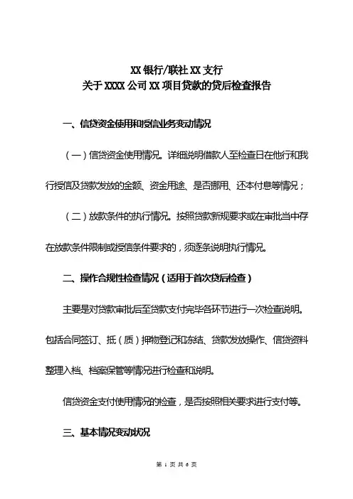 项目贷款贷后检查模板