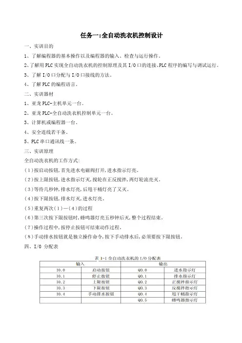PLC实训项目汇总电气自动化技术专业