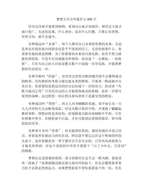 中小学优选作文梦想天空分外蓝作文800字