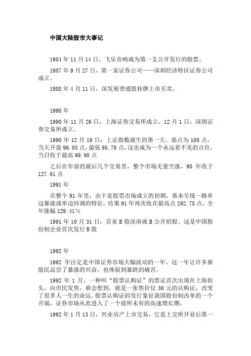 中国股市大事记
