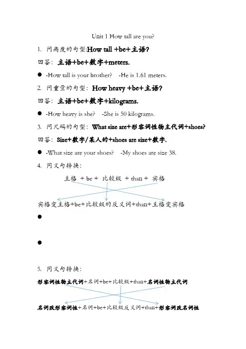 Unit1Howtallareyou？单元知识点(素材)人教PEP版英语六年级下册