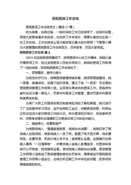 医院医保工作总结范文（精选17篇）