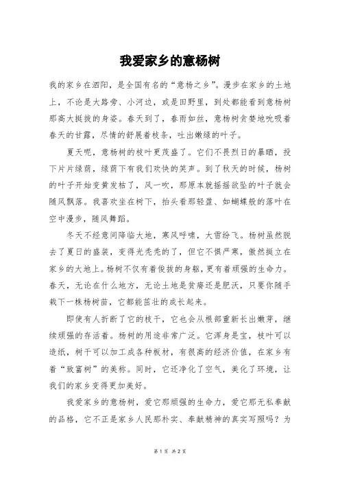 我爱家乡的意杨树_五年级作文