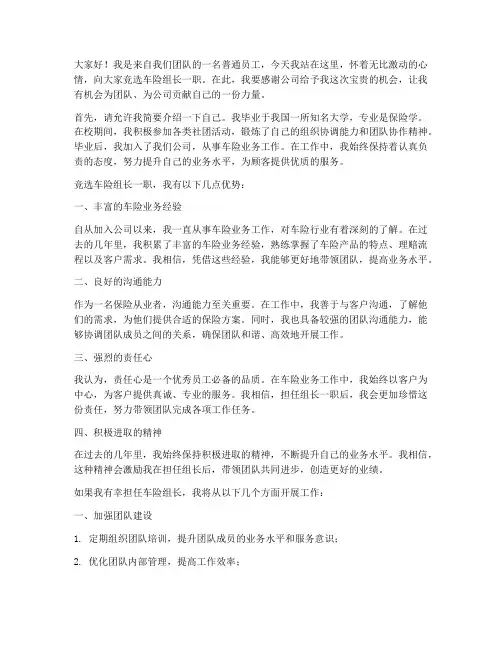 成功竞选车险组长演讲稿