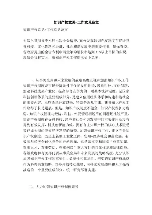 知识产权意见-工作意见范文（完整版）
