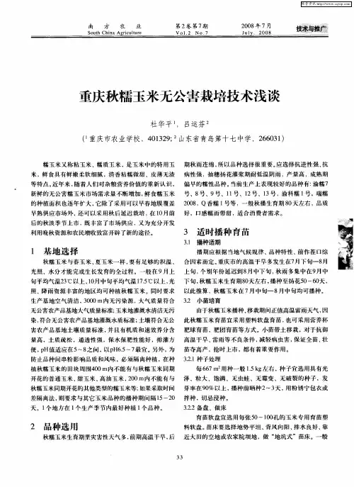 重庆秋糯玉米无公害栽培技术浅谈