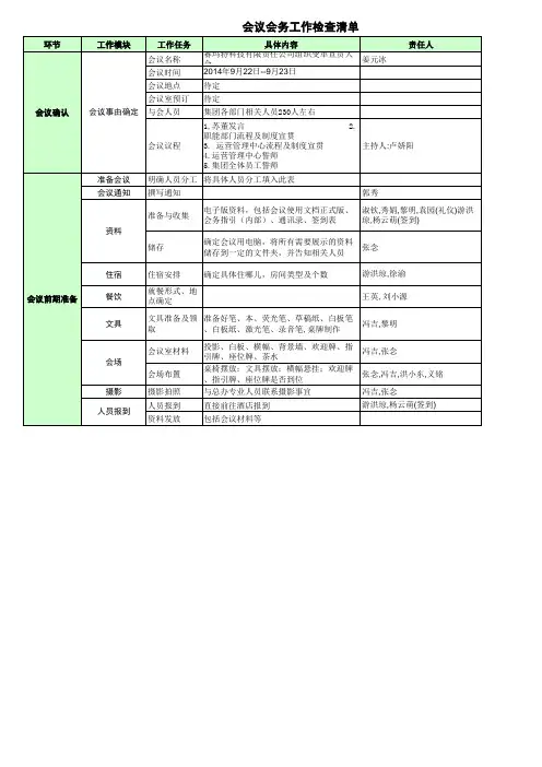大型会议工作准备清单