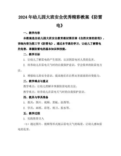 2024年幼儿园大班安全优秀精彩教案《防雷电》