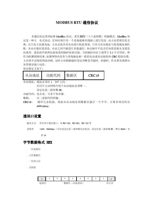 MODBUSRTU通信协议