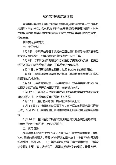 软件实习总结范文3篇