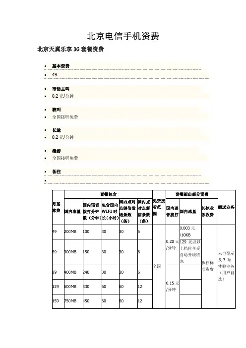 北京电信资费大全