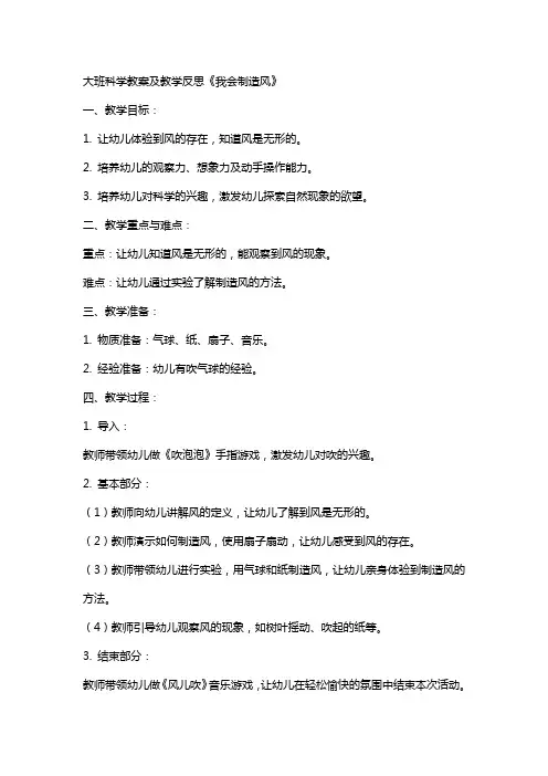 大班科学教案及教学反思《我会制造风》