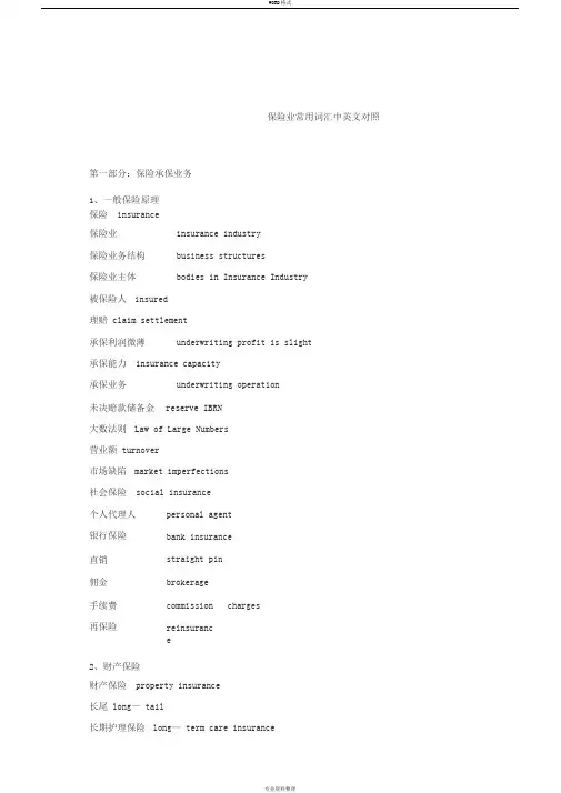 保险业常用词汇中英文对照