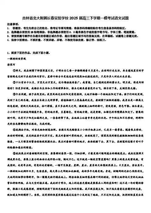 吉林省北大附属长春实验学校2025届高三下学期一模考试语文试题含解析
