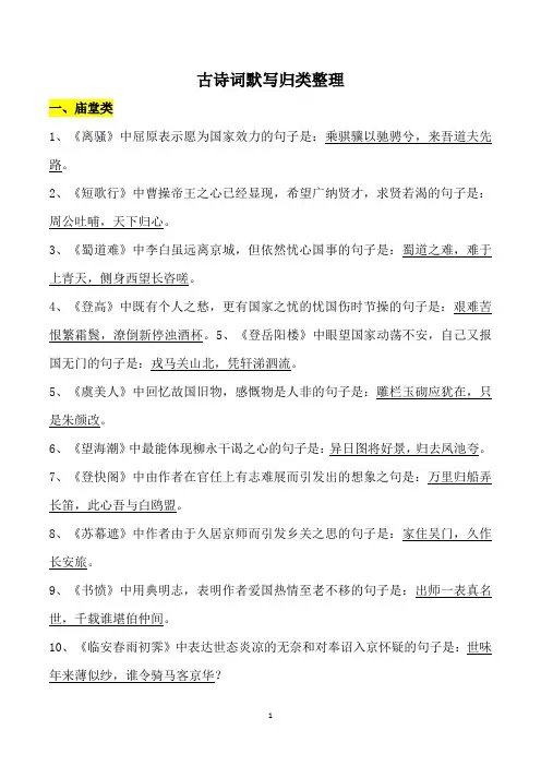 古诗词默写归类整理