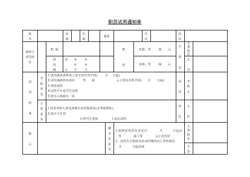 职员试用通知单【实用范文表格】
