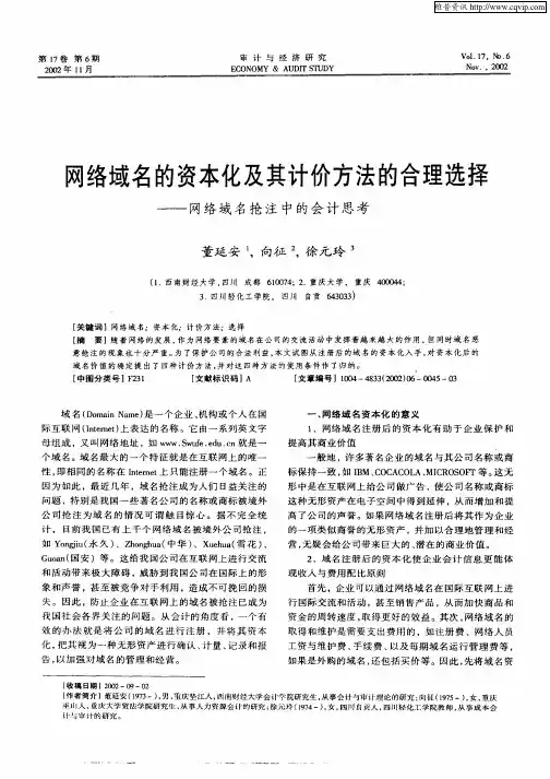 网络域名的资本化及其计价方法的合理选择——网络域名抢注中的会计思考