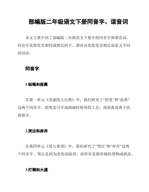 部编版二年级语文下册同音字、谐音词
