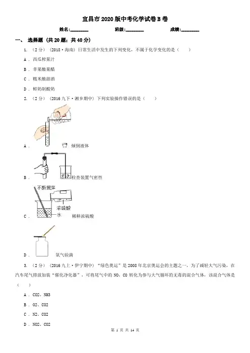 宜昌市2020版中考化学试卷B卷