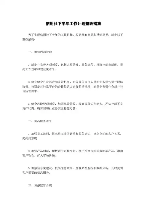 信用社下半年工作计划整改措施