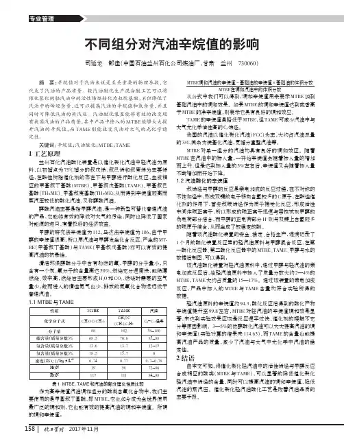 不同组分对汽油辛烷值的影响