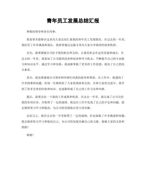 青年员工发展总结汇报