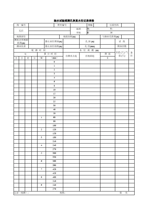 抽水试验记录表格