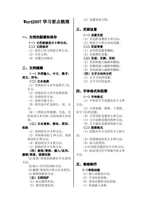 word2007学习要点