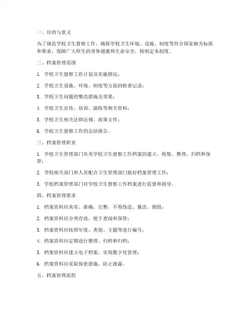 学校卫生督察工作档案管理制度