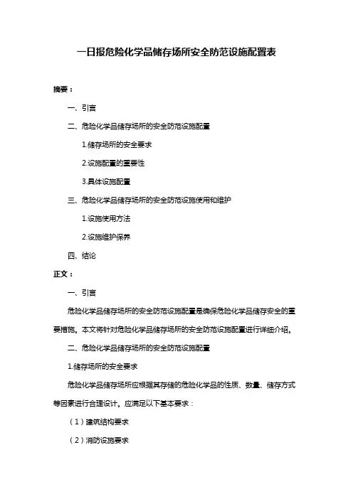 一日报危险化学品储存场所安全防范设施配置表