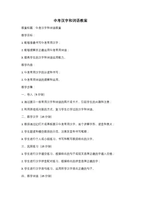 中考汉字和词语教案