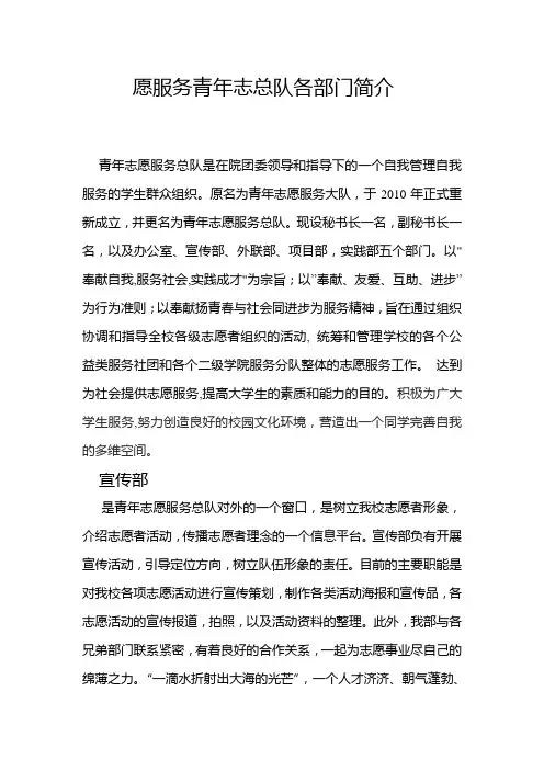 青年志愿总队简介及各部门简介