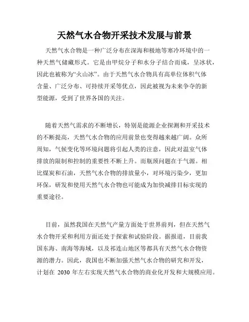 天然气水合物开采技术发展与前景