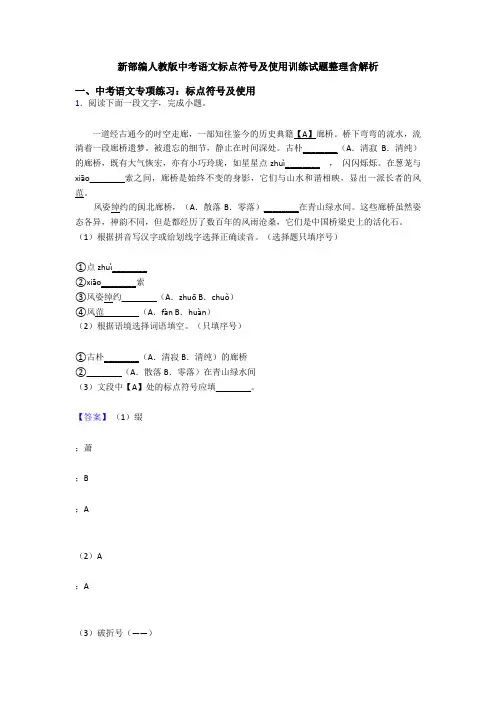 新部编人教版中考语文标点符号及使用训练试题整理含解析