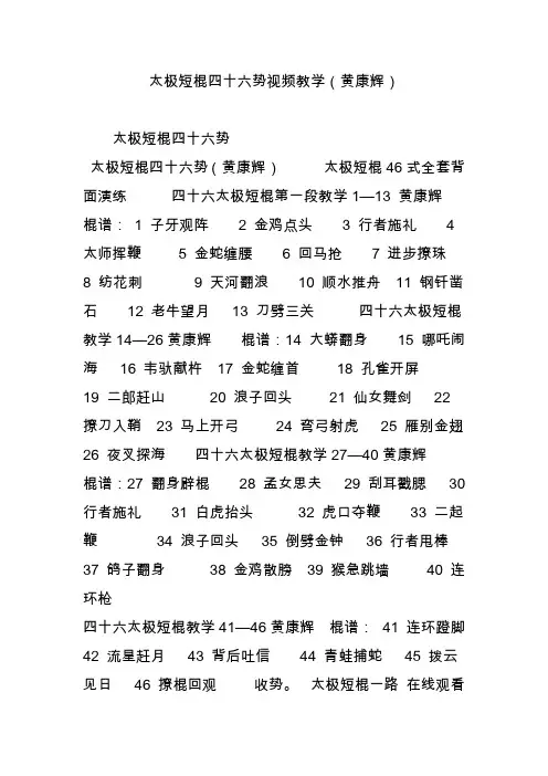 太极短棍四十六势视频教学(黄康辉)