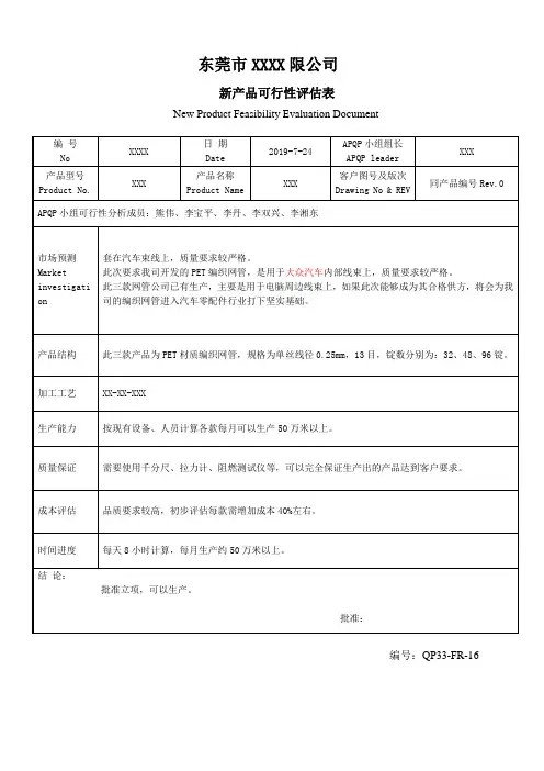 新产品可行性评估表