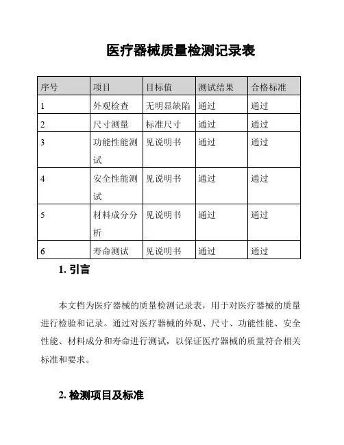医疗器械质量检测记录表