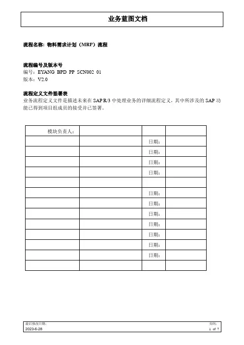 SAP物料需求计划(MRP)流程