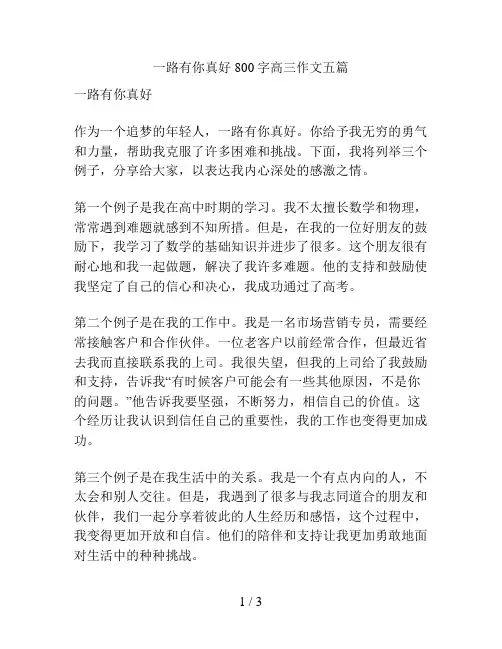 一路有你真好800字高三作文五篇