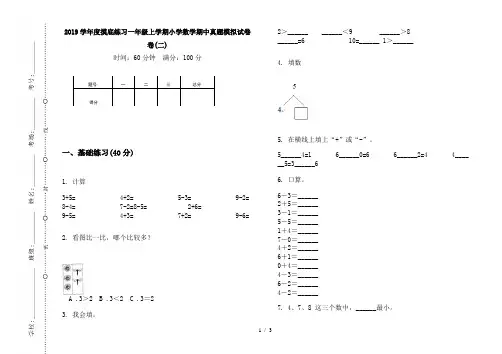 2019学年度摸底练习一年级上学期小学数学期中真题模拟试卷卷(二)